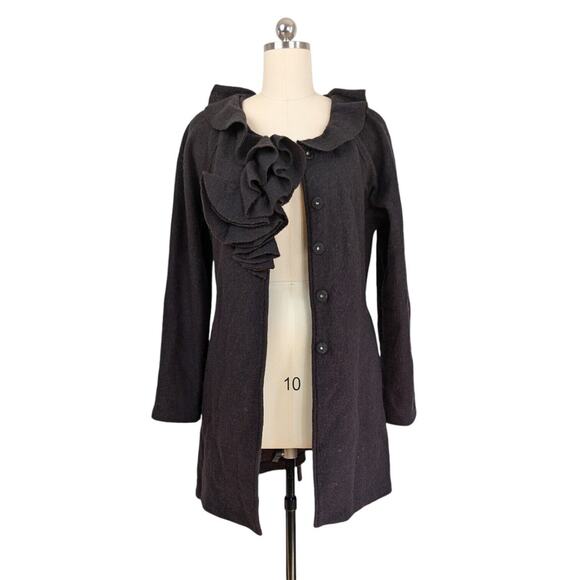 Cynthia Rowley Wool Cardigan Sweater L Brown Jacket Duster Ruffle Whimsigoth - Picture 2 of 8